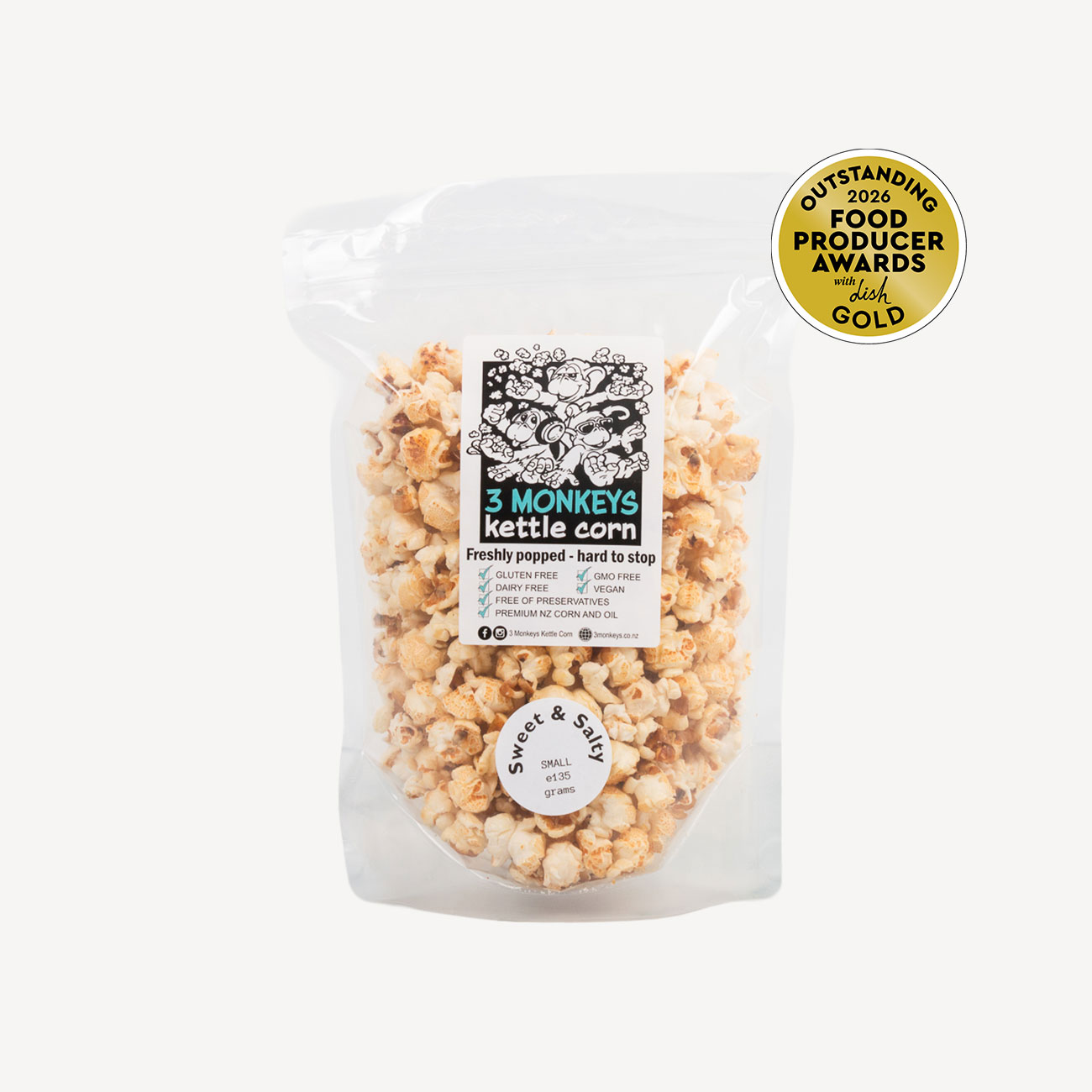 3 Monkeys Kettle Corn Sweet And Salty 135g